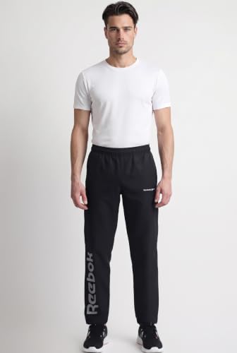 Image of Reebok Men's Woven Mesh Track Pants - Breathable Mesh Panels Gym Trackpants for Men | Training Running Payjama for Men | Athletic Pants - Elastic Drawcord Waistband