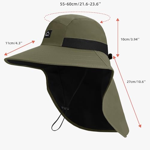 Image of Rosoz Outdoor Sun Hat for Men Women, UPF50+ Protection Safari Cap Wide Brim Mesh Fishing Hat with Neck Flap Beach Garden