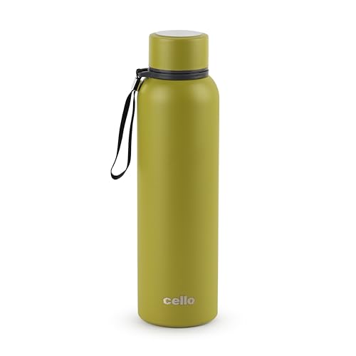 Image of CELLO Duro Kent Gen-X Stainless Steel Flask 720 ml Olive Green | Wide Mouth with Carrying Loop, Leak Proof Double Wall Vacuum Insulated Hot and Cold Flask Water Bottle for Office Gym Biking & Travel