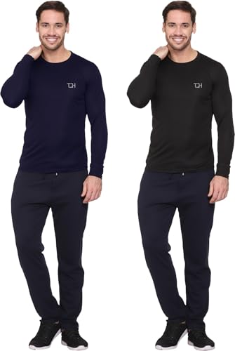 Image of TQH Full Sleeve T Shirt for Men | Pack of 2 T-Shirt for Man Full Sleeve | Gym Workout | Men's Tshirts | Slim Fit Polyester Round Neck Solid Sports T-Shirts for Running Training Casual Wear