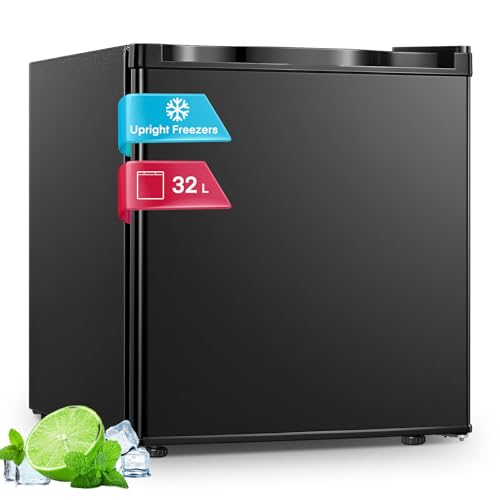 FOHERE 32L Table Top Mini Freezer Small Freezer with 7 Adjustable Temperature Energy Efficient 4 Star Freezing Removable Wire Shelf for Bedrooms/Home/Apartment/Office New Black