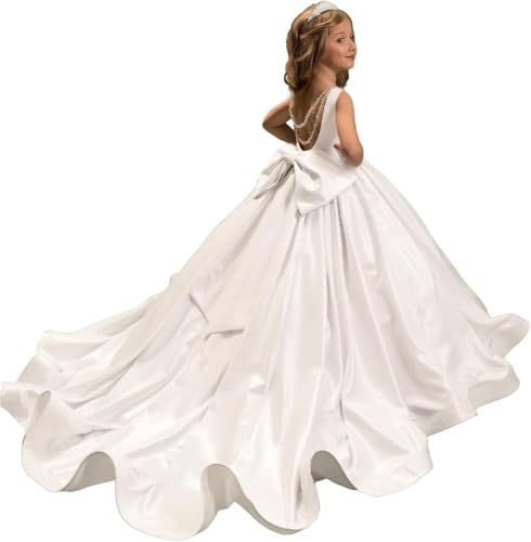 Satin Flower Girl Dresses for Wedding Lace Applique First Communion Dress Princess Pageant Ball Gown WT08
