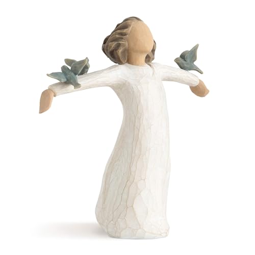 Willow Tree Happiness, Free to Sing, Laugh, Dance, Create, Figure with 3 Bluebirds on...