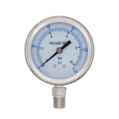 1/8" 1/4" Male 60mm OD Dial Bar PSI Display Pressure Gauge 304 Stainless Steel N2 Steam Pneumatic(1/8",BSPT_0-600 BAR)
