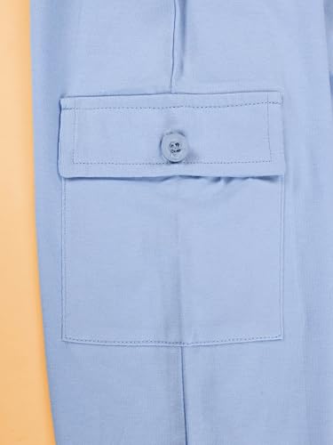 Image of KiddoPanti Boys Cotton Joggers | 100% Cotton Single Jersey | 2 Side Cargo Pockets with Flap | Elasticated Waist Band with Functional Drawcord | Soft & Breathable Track Pants