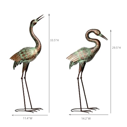 Shorayn Garden Crane Statues, Blue Heron Sculptures for Outdoor, Cranes Decor Metal Bird, Patina Garden Art Lawn Ornaments for Yard Patio Porch Outside Decorations