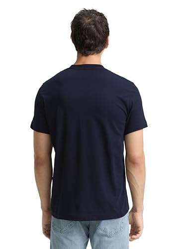 TOM TAILOR Herren Basic T-Shirt mit Print aus Baumwolle, sky captain blue, XL – Ansicht 3