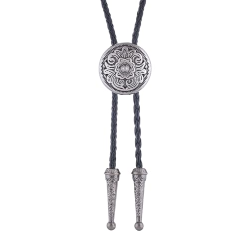 Image of GelConnie Floral Bolo Tie for Men Womens Bolo Tie Necklace Native American Black Men's Bolo Ties Western Cowboy Bolero Ties