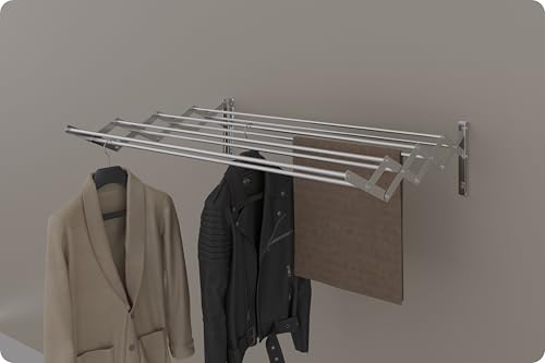 Image of Amiraj Foldable Wall Mounted Clothes Drying Stand |Heavy Duty Rust-Free Stainless Steel Zigzag Cloth Dryer Rack|8 Rod, 4 Feet |Space Saving Laundry Drying Rack for Balcony, Bathroom, Indoor & Outdoor