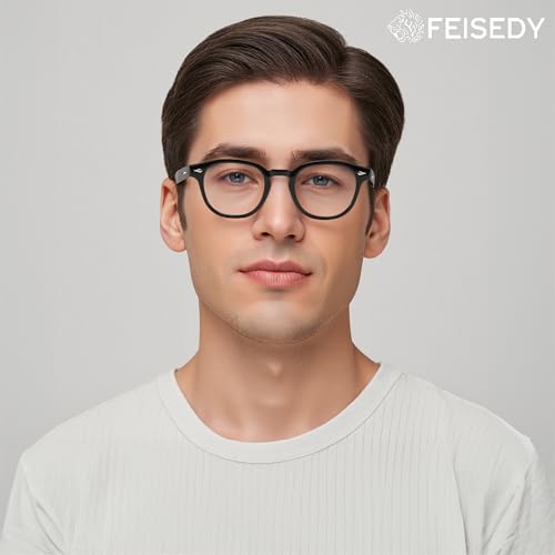 Image of FEISEDY Retro Vintage Round Blue Light Blocking Glasses Classic Eyewear Frame for Women Men B2349