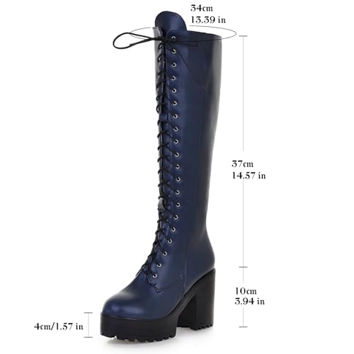 Image of Parisuit Women's Knee High Goth Platform Boots Lace Up Combat Boots