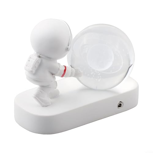 Yuanpgky Astronauta 3D para luz nocturna de bola de cristal, para lámpara del sistema solar galaxia para decoración del hogar, planeta LED para niños, base de 7 colores cambiantes, resina + vidrio