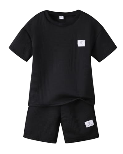 Cakaner Tween Boys Casual Matching Top and Shorts Set Soft 2-Piece Short Sleeve Outfit Set Size 11 12
