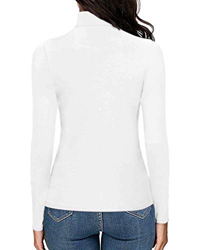 Image of MANGOPOP Women's Slim Fit Long Sleeve Mock Turtleneck Top Tunic T Shirt (001 Long Sleeve (White), XX-Large)