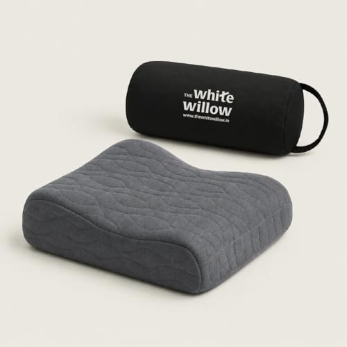 Image of The White Willow Vintage Contour Travel Memory Foam Pillow with Cover - 12 inch x 10 inch X 3 inch, Grey