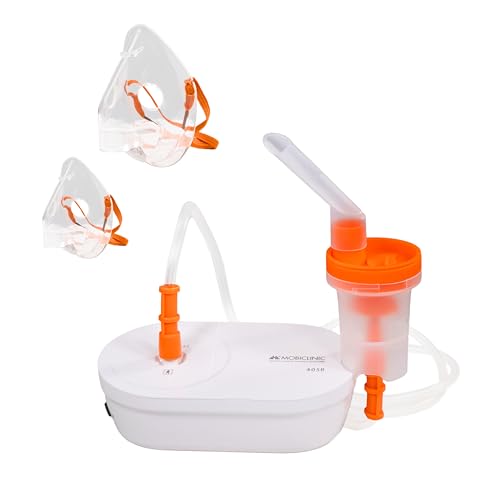 Mobiclinic®, Nebulizador, Adultos y Niños, Boquilla y 2 Mascarillas, Velocidad Máxima 0,2 ml/min, Silencioso, Volumen 3.9 ml, Portátil, Asma, Alergias, Bronquitis, Nebumobi2