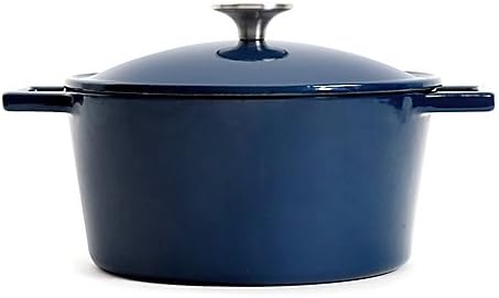 3.5 qt. Stylishly Chic Durable Sturdy Enameled Cast Iron Dutch Oven in Blue, Pre-Seasoned, Compatible With All Stove Types Like Induction And BBQ Grills