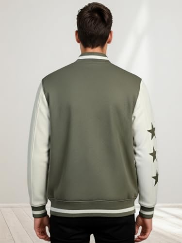 Image of CHKOKKO Men's Regular Varsity Jacket with Snap Button Closure and Patch Design Trendy Comfortable Outerwear for College Travel and Casual Wear