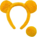 LCPQMZGH Yellow Bear Ears Headband and Tail Set for Women, Halloween Costume Accessories, Cosplay Party Supplies