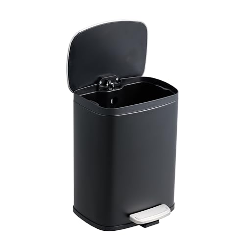 Furrnook Anti-Slip Trash Can with Liner Lock System - Stainless Steel Kitchen Bin, Soft Close Lid & Fingerprint Proof - Perfect for Kitchens, Laundry Rooms (Black, 5L/8.58