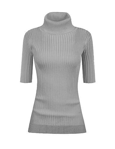 Image of v28 Women Turtleneck 1 /2 Half Sleeve Highly Stretchy Ribbed Knit Fitted Sweater