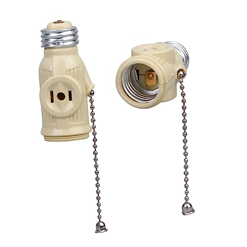 Housoutil 3piezas Portalámparas Con Cadena De Tirador Y Doble Salida Adaptador De Enchufe Para Uso Interior Para Talleres Y Garajes