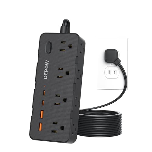 DEPOW Black 2 Prong Power Strip 2 to 3 Prong Outlet Adapter with 8 AC & 4 USB Ports (2 USB C) 5 FT Extension Cord 1700J Two Prong Surge Protector Wall Mountable Ideal for Old House
