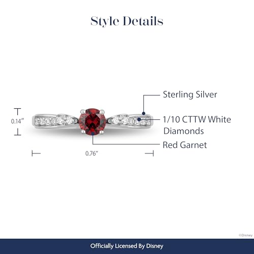 Jewelili Enchanted Disney Fine Jewelry Sterling Silver 1/10 Cttw Diamond and 4mm Round Garnet Snow White Fashion Ring4