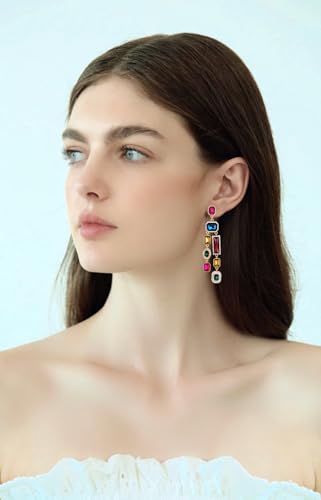 Vintage Rectangle Teardrop Chandelier Earrings, Art Deco Wedding Austrian Crystal Drop Dangle Earrings for Women Party Prom2