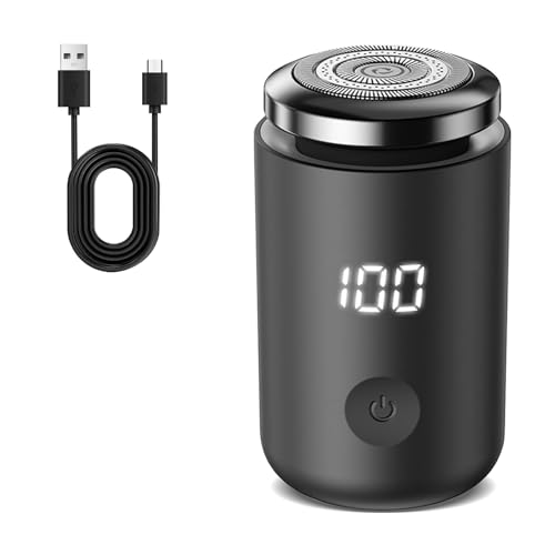 Journeyside Mini Rasoio Elettrico da Uomo, Impermeabile IPX7, Mini Rasoio e Portatile, Indicatore di Batteria LED, Lama di Pulizia Curva a Doppio Anello, Nero 02