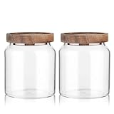 Labina Glass Storage Container Airtight Food Jars Kitchen Canister with Wood Lids, 20 Oz Wide Mouth Pantry Organization Glass Jar for Flour, Sugar, Cookie, Spagetti, Nuts and Candy (2 Pack)