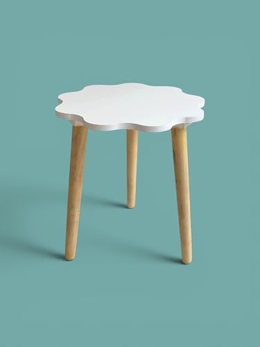Image of Modern Scalloped Side Table with 3 Wooden Legs, Minimalist End Table /Coffee Table for Living Room, Bedside Nightstand for Bedroom, Balcony & Small Spaces