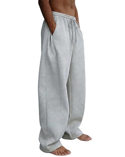 Image of Men's Baggy Sweatpants Wide Leg Fleece Lounge Joggers with Deep Pockets | Soft 65% poly 35% cotton stretch blend, outer drawstring, open bottom, relaxed fit for gym, travel, errands and daily wear