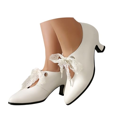Generisch Pumps Damen Trachtschuhe Damen High Heels Dirndl Schuhe Pumps Absatzschuhe Trachten Mary Jane Shoes Elegant Riemchenpumps Slingback Hochzeitsschuhe Tanzschuhe White, 40
