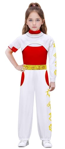 Girls Cheerleader Athletic Clothing Set Uniform Outfit White Hooded Sweatshirt Red Mesh Top and Pants 3PC