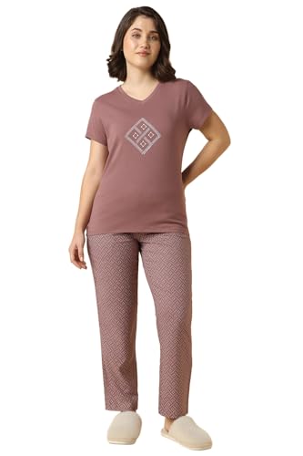 Image of Van Heusen Women's Printed Lounge Pants | Drawstrings & Side Pockets | Ultra Soft Fabric | Relaxed Fit | At home pyjamas | Everyday Comfort | Printed | Style 55306 | Available in Pack of 1 & 2