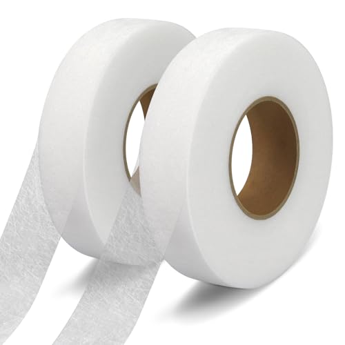 140 Yards Iron Hemming Tape, 1 inch Iron on Tape for Hemming, 2 Rolls Hem Tape No Sew, Stitch Witchery Tape Sewing Tape, Fusible Tape Adhesive Wonder Web for Curtain, Pants, Clothes
