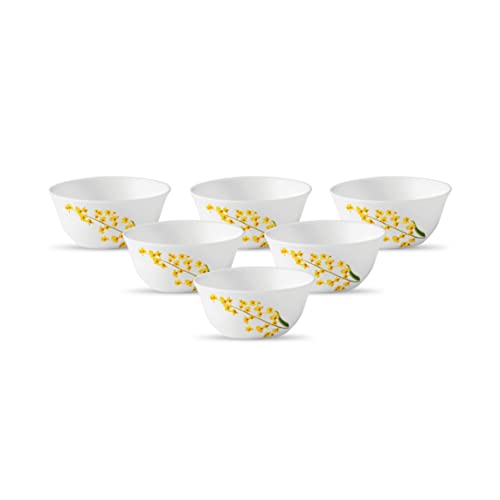 La Opala Diva, Ivory Collection, Opal Glass Vegetable Bowl Set 6 Pcs, Yellow Grace, White For Rs. 279 @ 51 %
