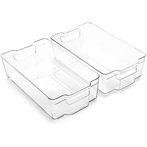 BINO | Stackable Storage Bins, X-Large - 2 Pack | THE STACKER COLLECTION | Clear Plastic | Built-In Handle | BPA-Free | Containers for Organizing Kitchen Pantry | Multi-Use Organizer Cover
