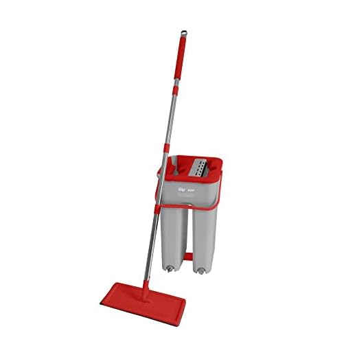 Balde MOP WAP Multiuso Duplo Compacto Lava e Seca 8 Litros Flat com Refil de Microfibra, Cinza com Vermelho