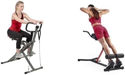 Sunny Health and Fitness Unisex's Station Hyperextension Roman Chair with Dip Station, Black + Row-N-Ride™ PRO Squat Assist Trainer, Rowing Machine w/Digital Monitor & Resistance Bands