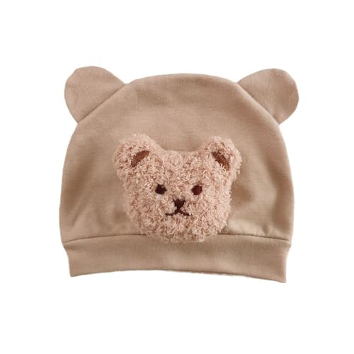 yanwuwa Gorro de oso de dibujos animados para recién nacido, de algodón suave y cálido, gorro fetal de color sólido, gorro de moda para bebés de 0 a 6 meses, color beige, beige, M-L