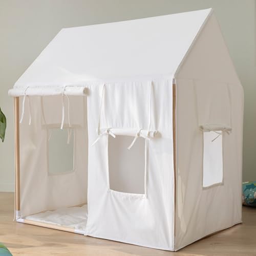 howa Kinderzelt Spielzelt Kinder Indoor aus 100% Baumwolle mit Holzstäben, inkl. Rutschfester gepolsterter Bodenmatte Kuschelecke Kinderzimmer, Creme - Weiß, 80x110x125 cm 8515