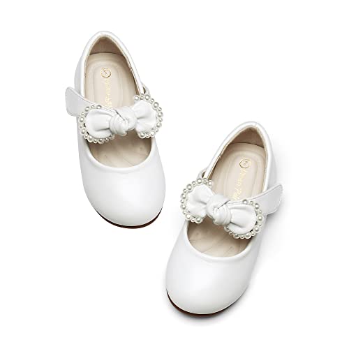 DREAM PAIRS Toddler Flower Girl Dress Shoes Little Girls Mary Janes Ballet Flats Ballerina Shoes Wedding Party 5 Toddler White/Pu