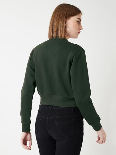 Image of Miss Chase Women's Off White V-Neck Full Sleeves Bomber Cropped Jacket