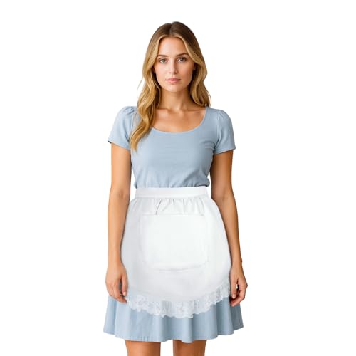 Aspire Tablier de Cuisine en Coton pour Femme Taille Basse Tablier Blanc Femme Dentelle avec Poche pour Le café, Le Restaurant, la Cuisine