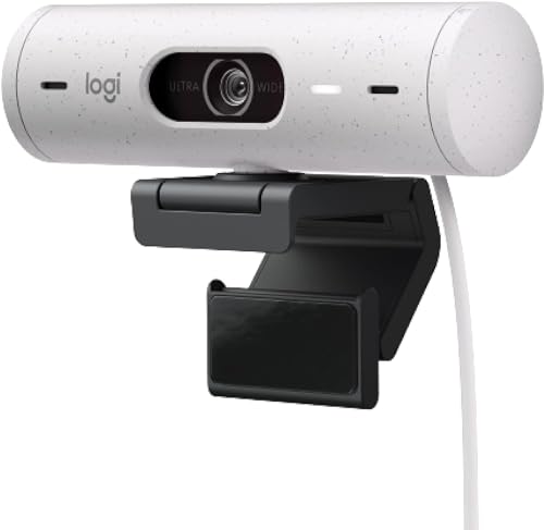Brio 500 - Webcam Full HD con correzione automatica della luce, modalità mostra, copertura privacy webcam, zoom, cavo USB-C, bianco - Webcam