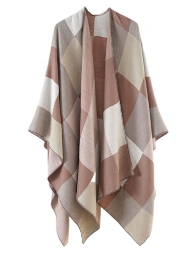Women's Oversized Warm Shawls Large Plaid and Striped Wrap Cape Shawl for Fall and Winter