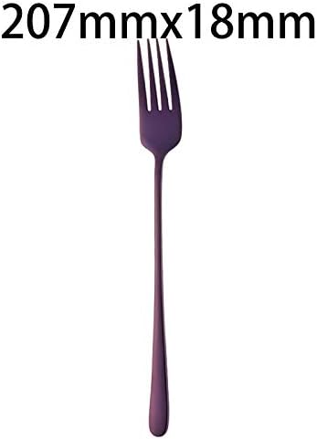 Forks 8 Colors of Stainless Steel Fork Set Colorful Dessert Fork Long Handle Golden Blue Fork Set Hotel Party (Color : F) (H)