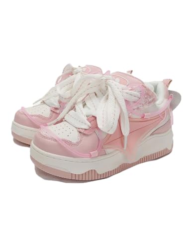 Aelfric Eden Pink Platform Leather Lace-up Sneakers Color Blocking Patchwork Skate Shoes Y2K Aesthetic Fashion Walking Shoes